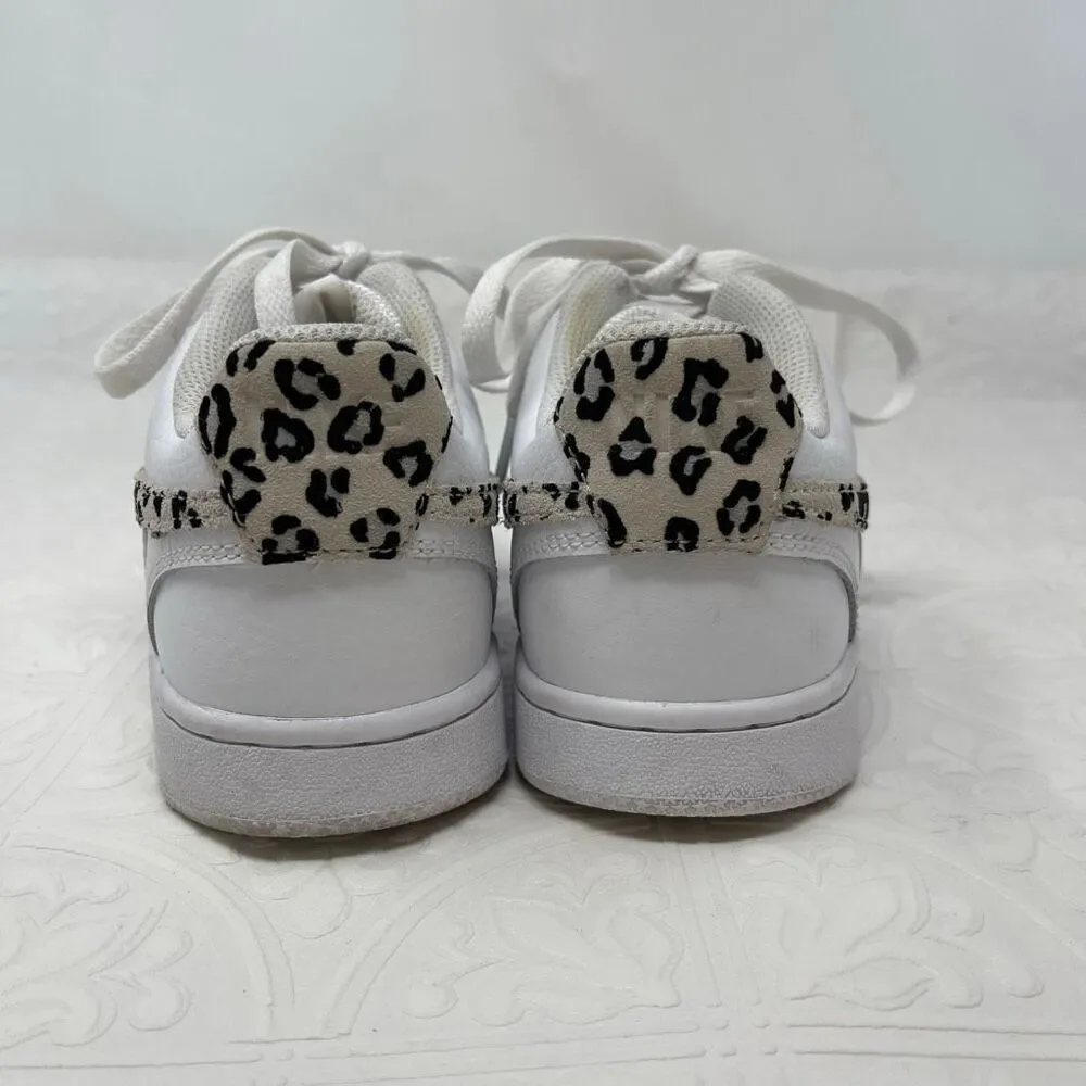 Nike Court Vision Low 'Leopard Swoosh' women's sneakers in white Sz 6.5